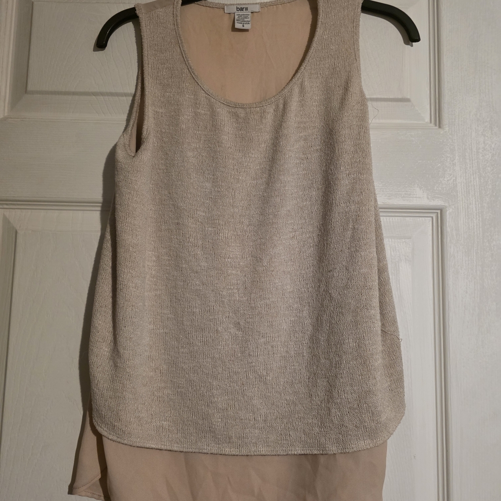 Bar III Beige Textured Layered Tank Top with Chiffon Back